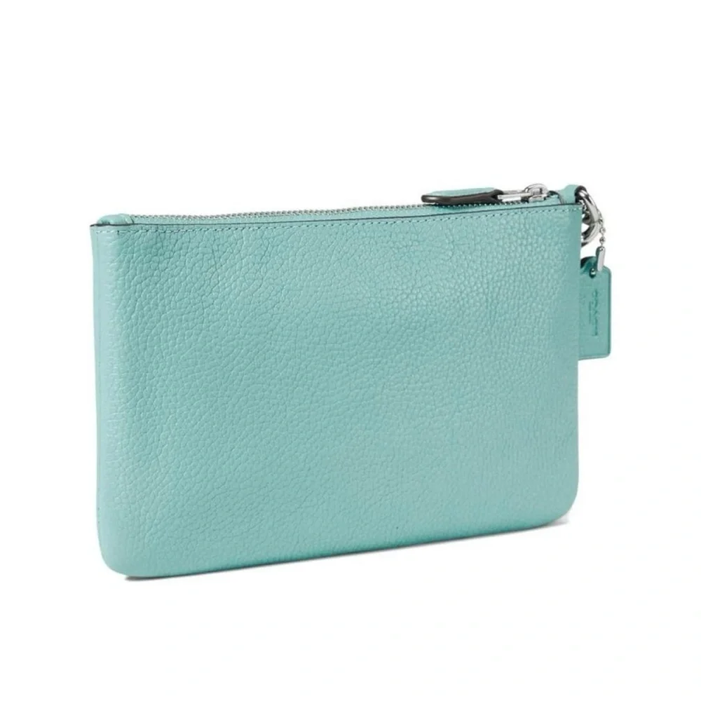 COACH Faded Blue Pebble Leather Wristlet